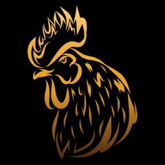 Vector illustration with black rooster head isolated on white.