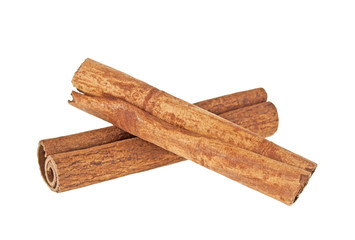 Two cinnamon sticks isolated on white background