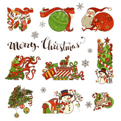 Vector set of Merry Christmas decorations and design elements.