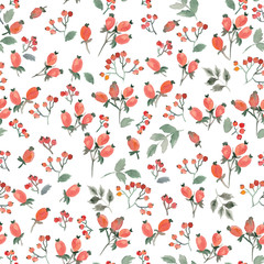 hand drawn red watercolor berries seamless pattern. illustration for your design