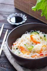 Funchoza salad with rice noodles with cucumber and pepper