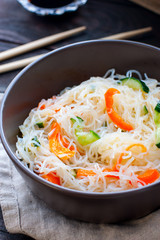 Funchoza salad with rice noodles with cucumber and pepper
