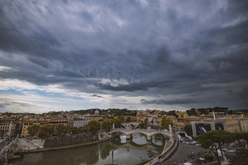 Obraz premium Rome, Italy - October 6, 2016: Aerial view of Rome with dramatic sky.