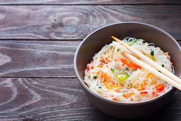 Funchoza salad with rice noodles with cucumber and pepper