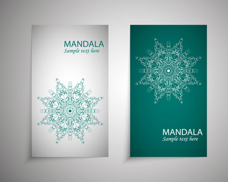 A set of leaflets, brochures, design templates. Vintage card with patterns and mandala designs. Floral decoration of Oriental style. Islam, Arabic, Indian, Ottoman motifs.