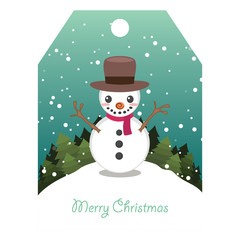 Snowman with snowy background tag