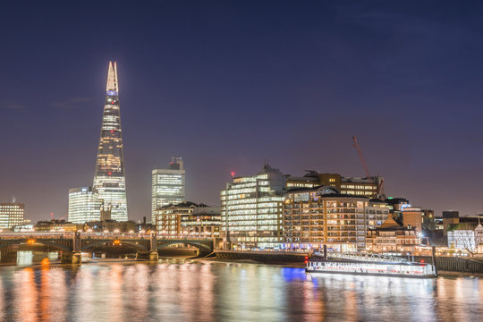 The Shard and the River Thames at night, London Borough of Southwark, London