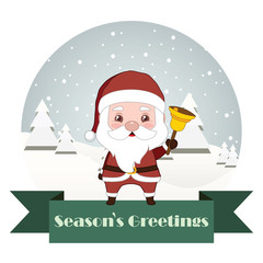 Christmas greeting and banner with Santa holding a bell