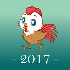 Cute rooster illustration with 2017 text