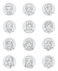 Kid avatar set thin line vector