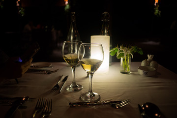 Wine Glasses - Romantic Outdoor  Dinner Table - White Wine