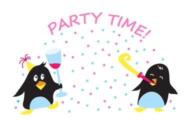 Cute holiday party penguins vector illustration