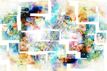 mosaic of pictures with different abstract, flower and space motives.
