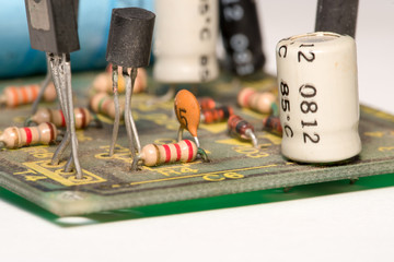Closeup of a vintage circuit board for a signal generator from the 1970th.