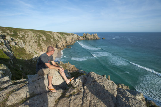 Looking over Treen Beach, Cornwall
