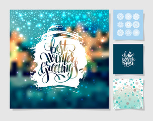 set of christmas decoration background, snowflake and handwritte