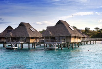 tropical lodges over the sea . Islands at the ocean.