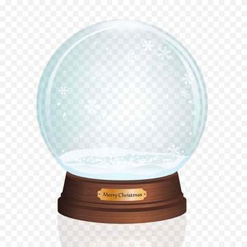Glass Toy. Snow realistic globe. Vector illustration. New year chrismas object.