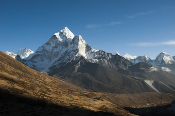 The stunning pointed peak of Ama Dablam, 6812m, seen from Dhukla in the Khumbu Region, Nepal, Himalayas