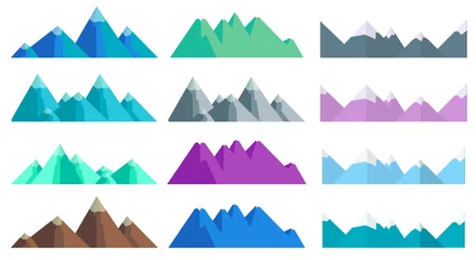Wall murals Mountains Cartoon hills and mountains set, isolated landscape elements
