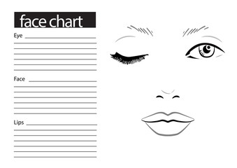 Face chart Makeup Artist Blank. Template. Vector illustration.