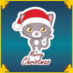 Simple greeting of a cat in Santa hat