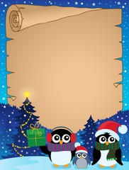 Stylized Christmas penguins parchment 2