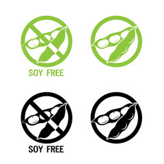 Soy Free Symbol. Vector Illustrations Icon On A White Background. Soy Free Foods, Free Diet. Soy Free Vegan. Soy Free Formula. Soy Free Products. Green Food.