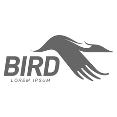 Stylized heron, crane, stork silhouette logo template, vector illustration isolated on white background. Abstract black and white flying heron, crane, stork logo design