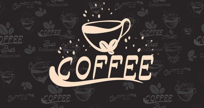  illustration banner for coffee on the vintage background- 