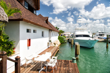 Yachts in dominican republic with cloudy sky