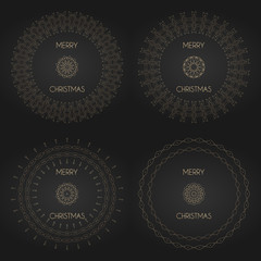 Golden decorative frames set with logo. Vector design templates. Creative intricate borders. Merry christmas text.
