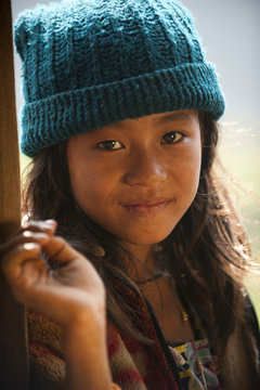 Nepali girl near Kalibote on the Manaslu circuit trek, Nepal