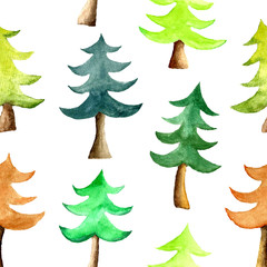 Watercolor Christmas tree seamless pattern.