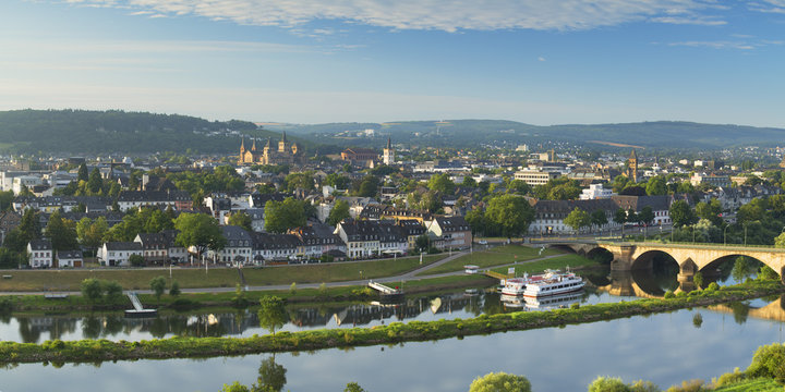 View of River Moselle and Trier, Rhineland-Palatinate, Germany