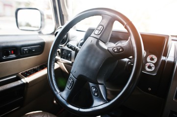 Steering wheel of luxury car