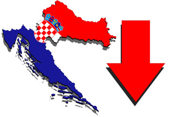 Obraz premium Croatia map on white background and red arrow down