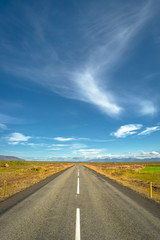Naklejka premium Isolated road and Icelandic landscape at Iceland, summer