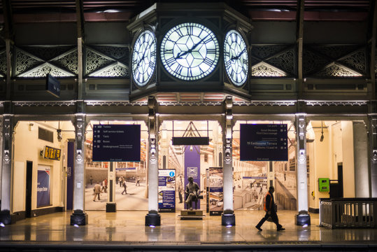 The clock, Paddington Station, City of Westminster Borough, London