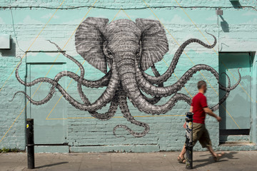 Octophant mural by Alexis Diaz, near Brick Lane, Shoreditch, London