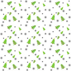 Pattern with fur trees and snowflakes
