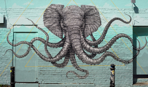 Octophant mural by Alexis Diaz, near Brick Lane, Shoreditch, London