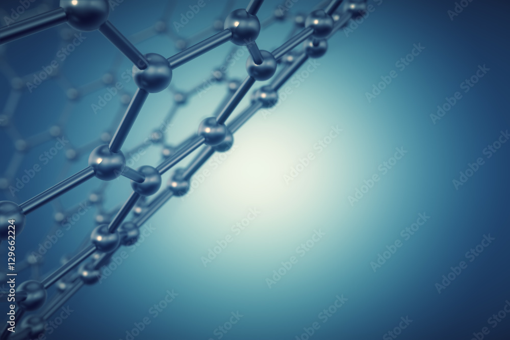 Poster 3d rendering nanotechnology hexagonal geometric form close-up, concept graphene atomic structure, co