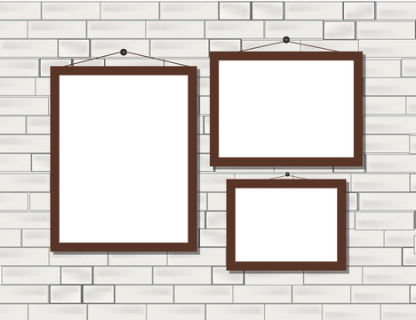 Vector trendy blank poster on the white brick wall realistic mockup