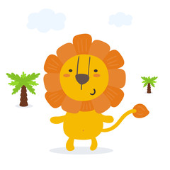 funny cute lion cartoon style. vector print
