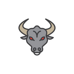 Bull head line icon, filled outline vector sign, linear colorful pictogram isolated on white. Symbol, logo illustration