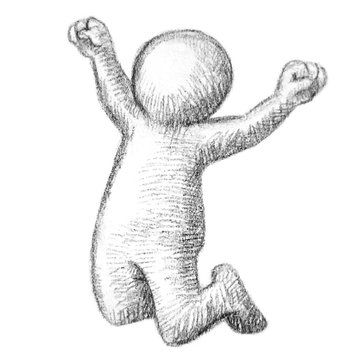 Wei&szlig;es M&auml;nnchen beim Freudensprung &ndash; Bleistiftzeichnung / Vektor