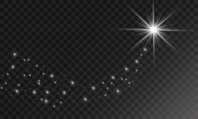 A bright comet with large dust. Falling Star. Glow light effect. Vector illustration