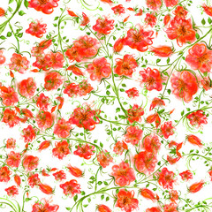 Vintage seamless pattern, floral pattern, red roses, buds, watercolor