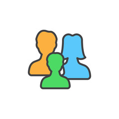 Family line icon, filled outline vector sign, linear colorful pictogram isolated on white. Symbol, logo illustration